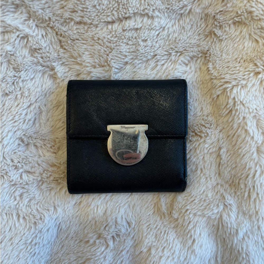 Salvatore Ferragamo Black Wallet with Silver Clasp